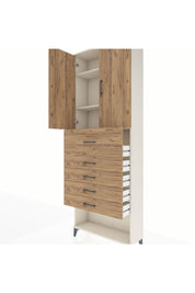 Arges Dolap 3 Raflı 5 Çekmeceli 2 Kapaklı 88x30x243 Aytaşı-Çam
