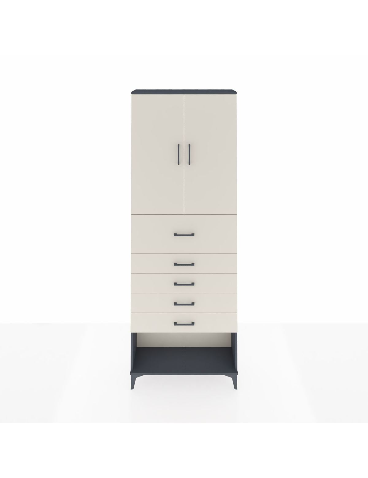 Arges Dolap 3 Raflı 5 Çekmeceli 2 Kapaklı 88x30x243 Antrasit-Aytaşı