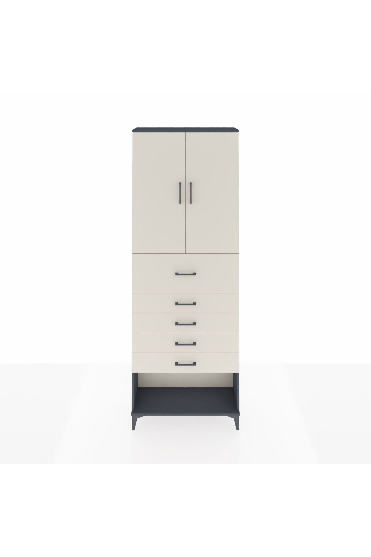 Arges Dolap 3 Raflı 5 Çekmeceli 2 Kapaklı 88x30x243 Antrasit-Aytaşı