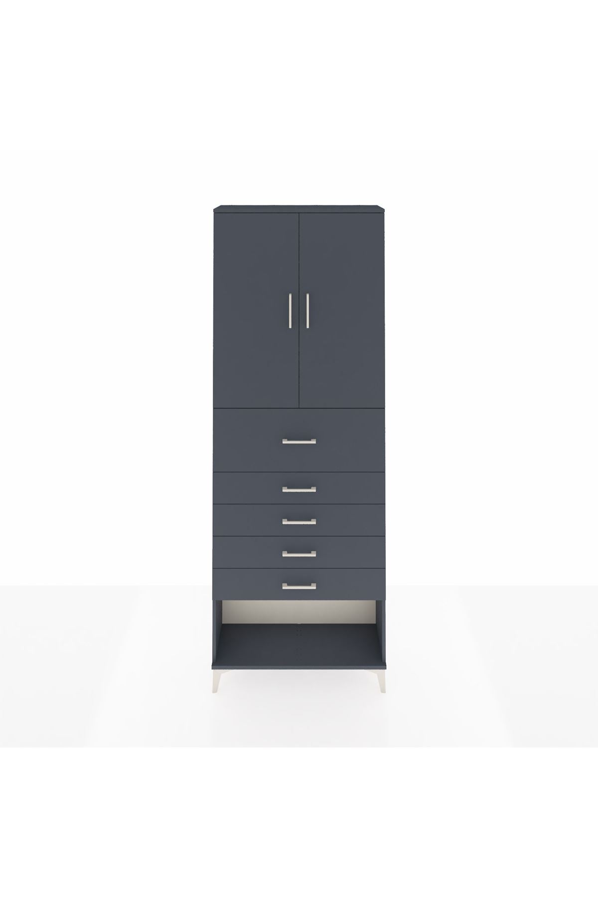 Arges Dolap 3 Raflı 5 Çekmeceli 2 Kapaklı 88x30x243 Antrasit-Antrasit