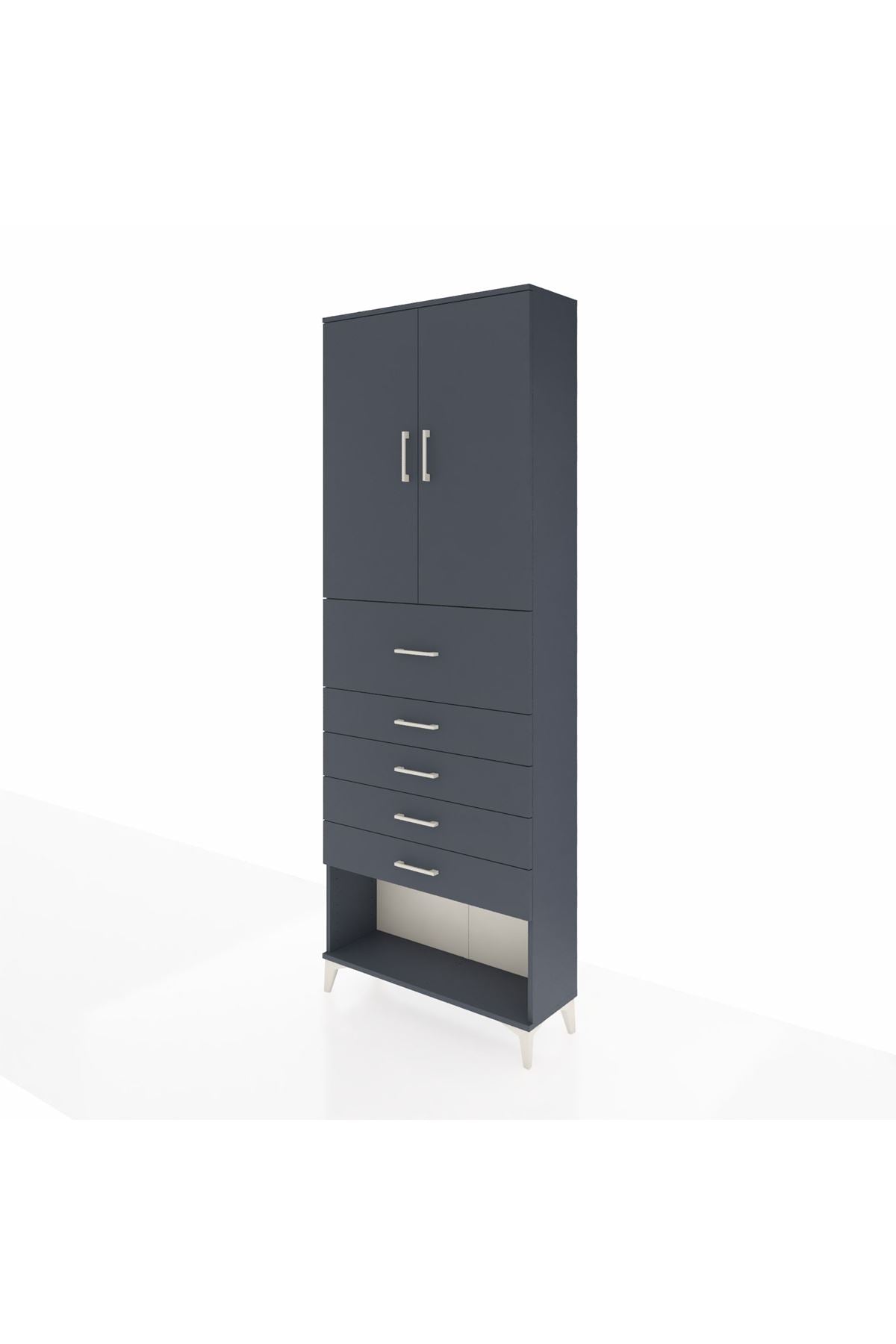 Arges Dolap 3 Raflı 5 Çekmeceli 2 Kapaklı 88x30x243 Antrasit-Antrasit