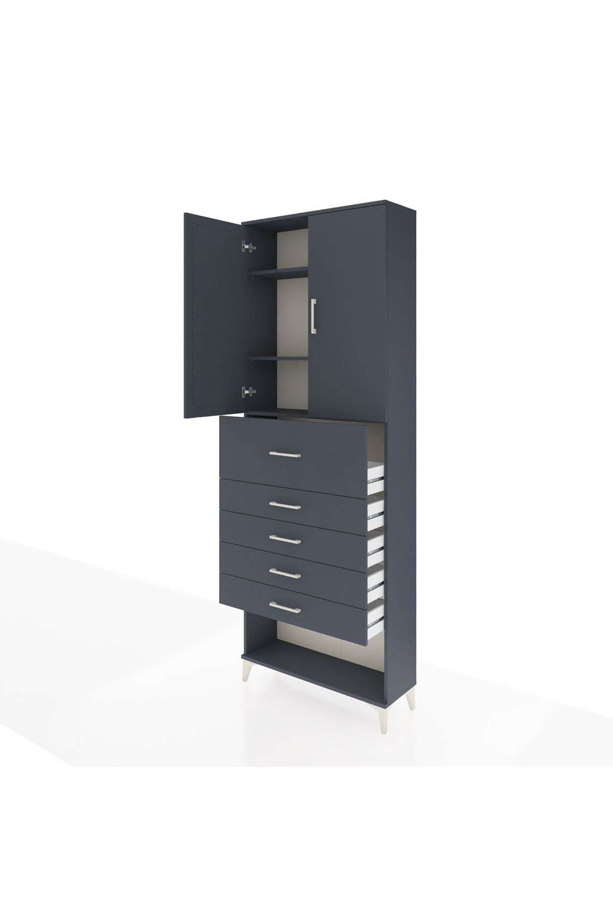 Arges Dolap 3 Raflı 5 Çekmeceli 2 Kapaklı 88x30x243 Antrasit-Antrasit