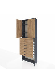 Arges Dolap 3 Raflı 5 Çekmeceli 2 Kapaklı 88x30x243 Antrasit-Çam