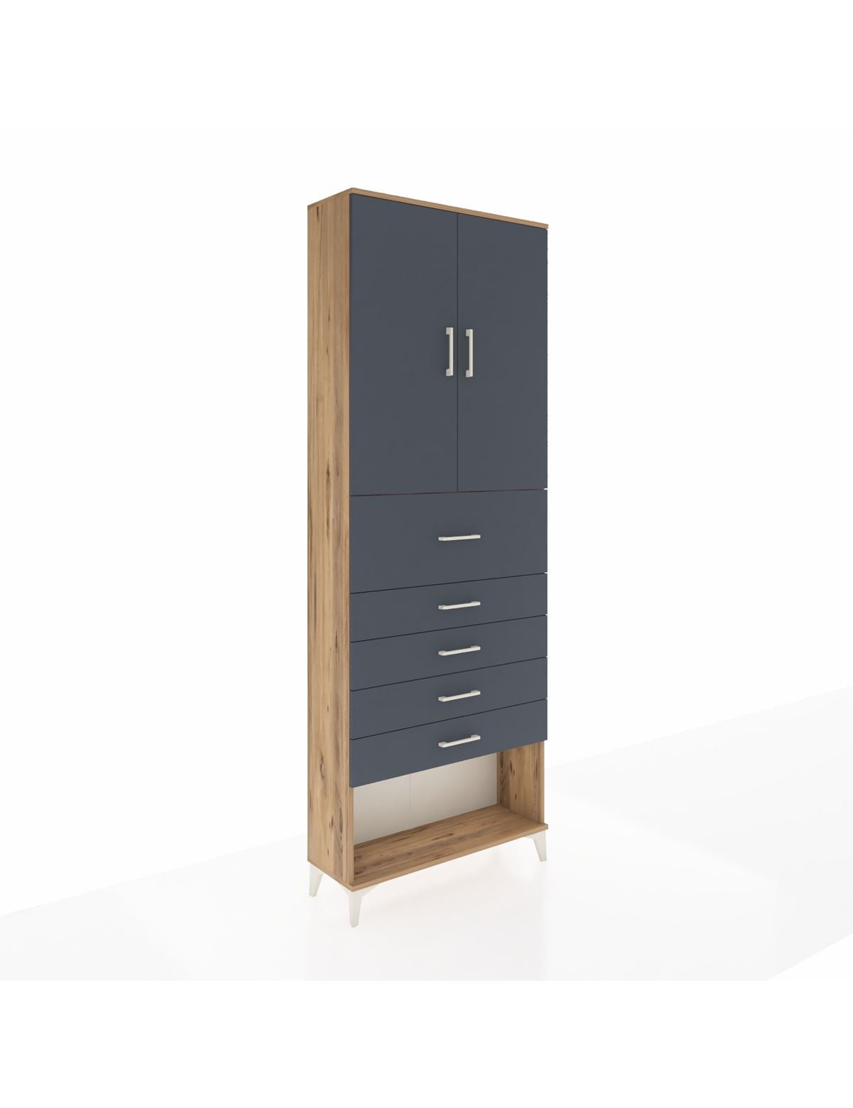 Arges Dolap 3 Raflı 5 Çekmeceli 2 Kapaklı 88x30x243 Çam-Antrasit