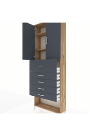 Arges Dolap 3 Raflı 5 Çekmeceli 2 Kapaklı 88x30x243 Çam-Antrasit