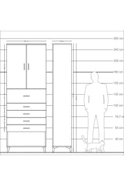 Arges Dolap 3 Raflı 5 Çekmeceli 2 Kapaklı 88x30x243 Çam-Antrasit