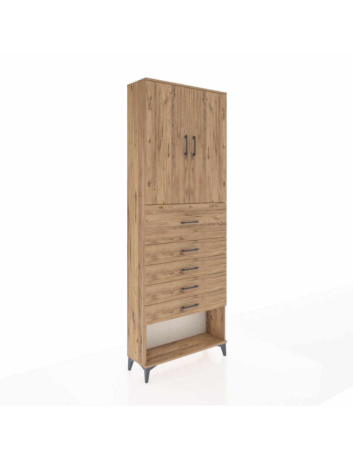 Arges Dolap 3 Raflı 5 Çekmeceli 2 Kapaklı 88x30x243 Çam-Çam