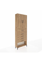 Arges Dolap 3 Raflı 5 Çekmeceli 2 Kapaklı 88x30x243 Çam-Çam