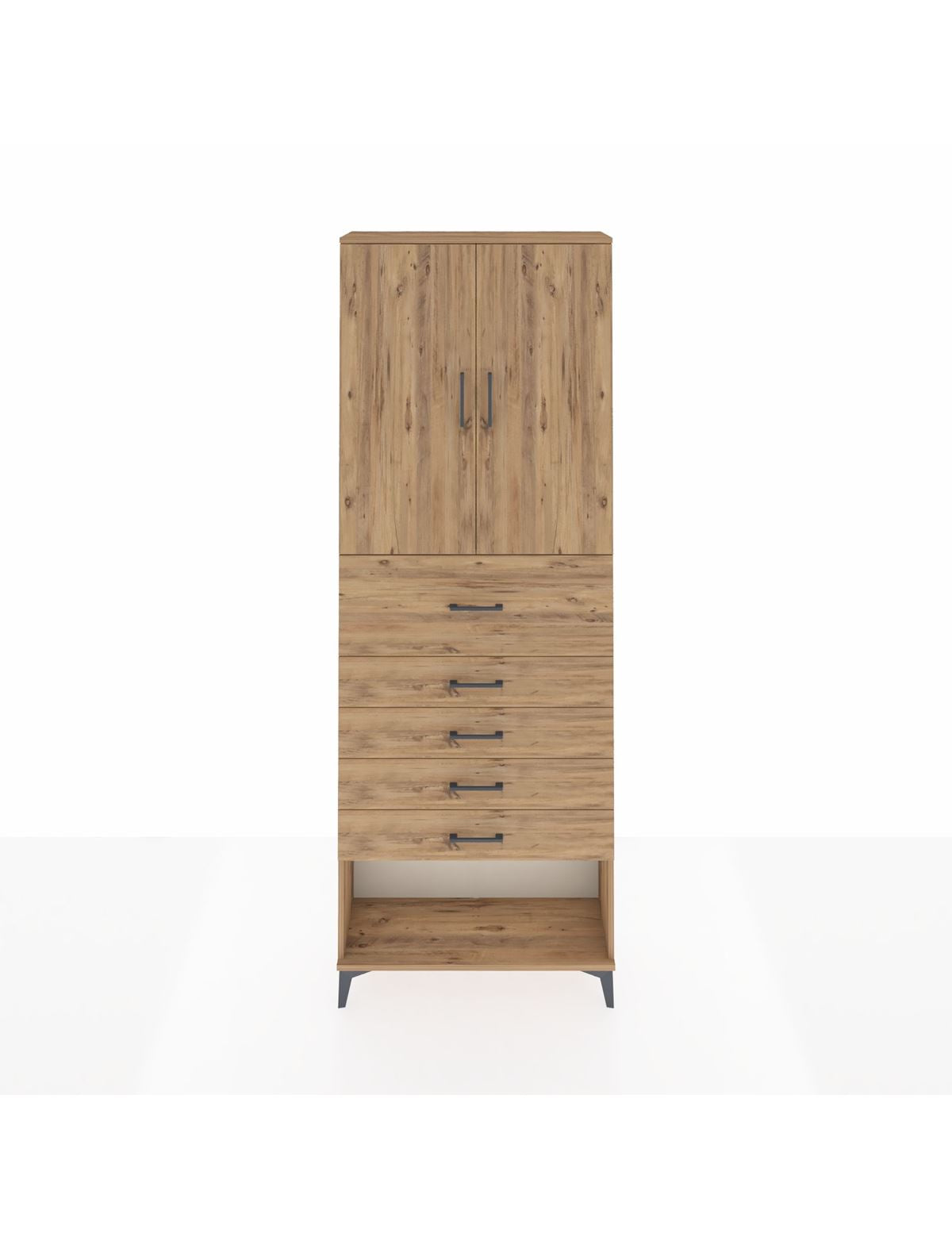 Arges Dolap 3 Raflı 5 Çekmeceli 2 Kapaklı 88x30x243 Çam-Çam