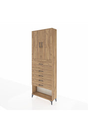Arges Dolap 3 Raflı 5 Çekmeceli 2 Kapaklı 88x30x243 Çam-Çam