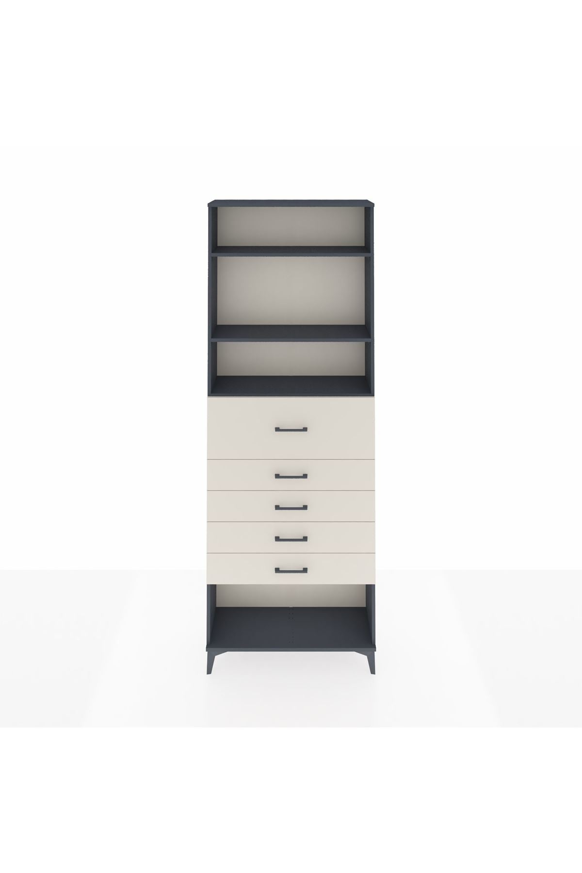 Arges Dolap 3 Raflı 5 Çekmeceli 88x30x243 Antrasit-Aytaşı