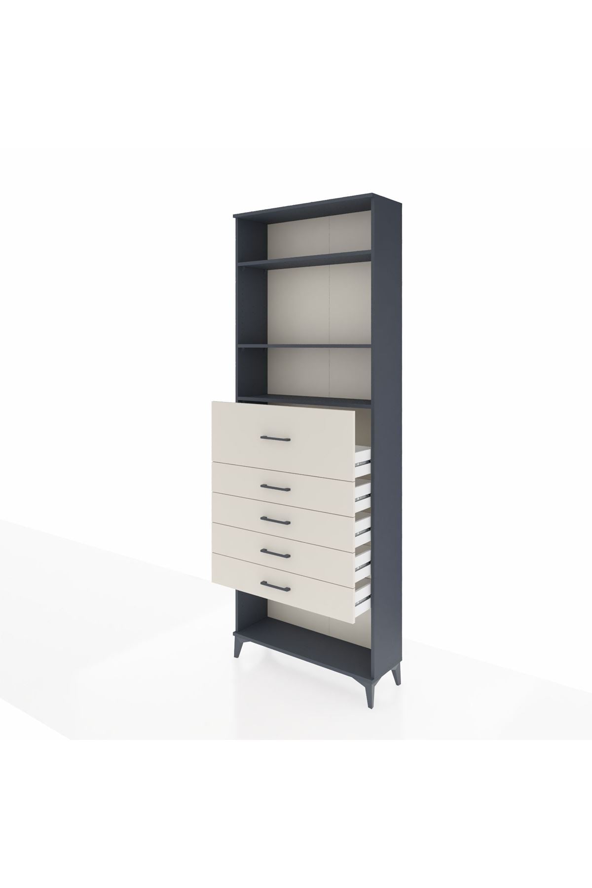 Arges Dolap 3 Raflı 5 Çekmeceli 88x30x243 Antrasit-Aytaşı