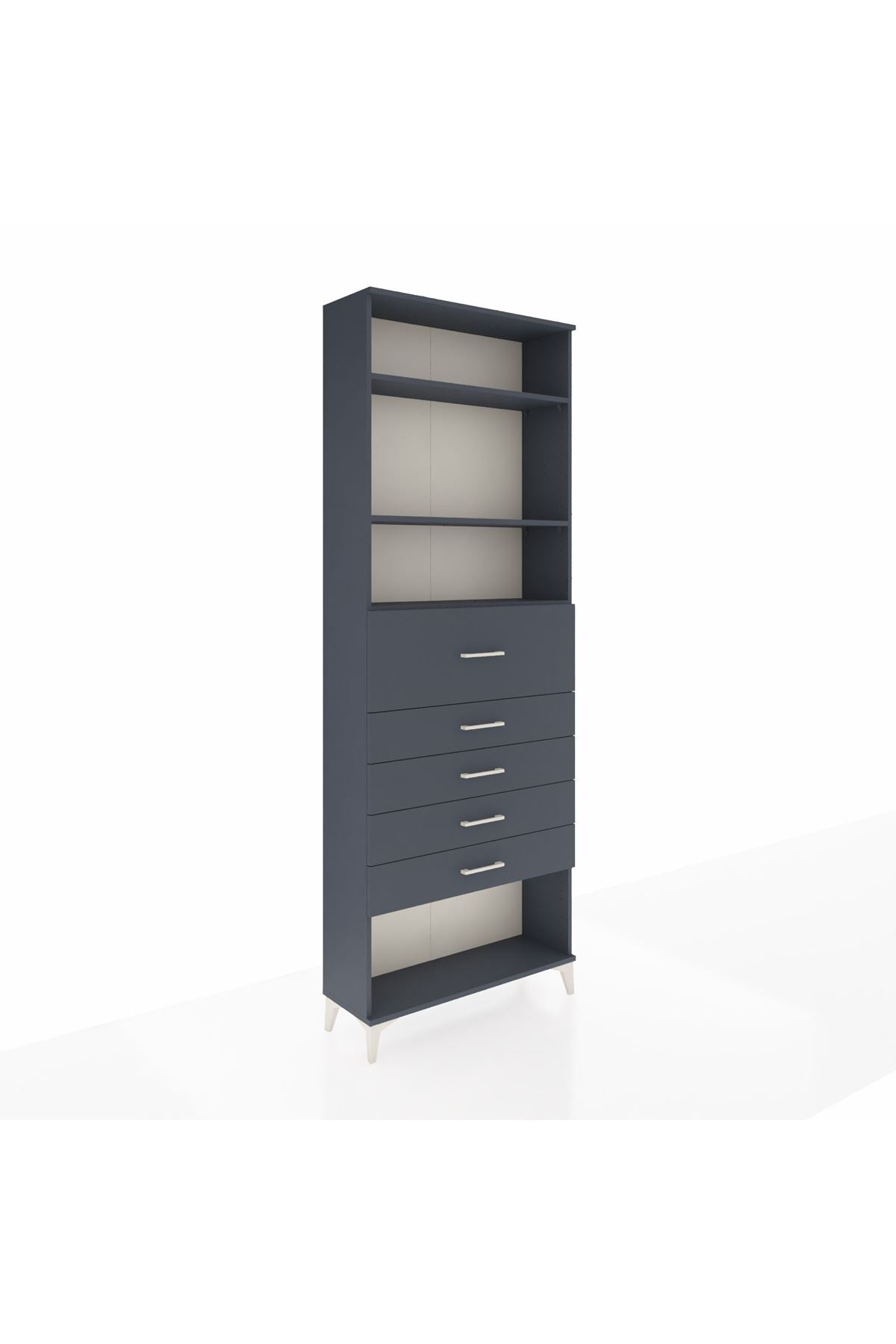 Arges Dolap 3 Raflı 5 Çekmeceli 88x30x243 Antrasit-Antrasit