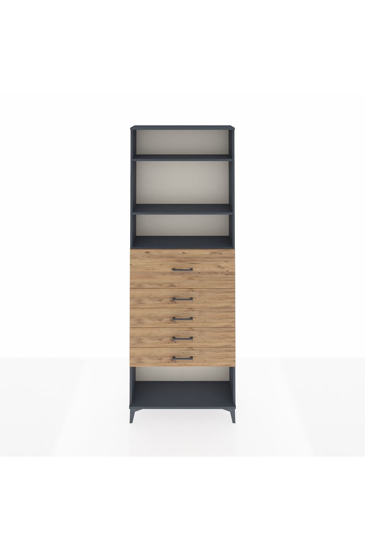 Arges Dolap 3 Raflı 5 Çekmeceli 88x30x243 Antrasit-Çam