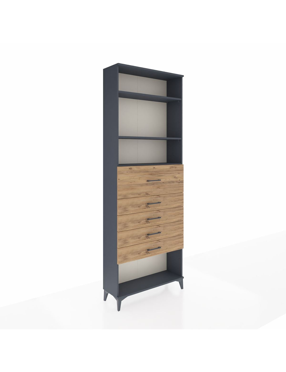 Arges Dolap 3 Raflı 5 Çekmeceli 88x30x243 Antrasit-Çam