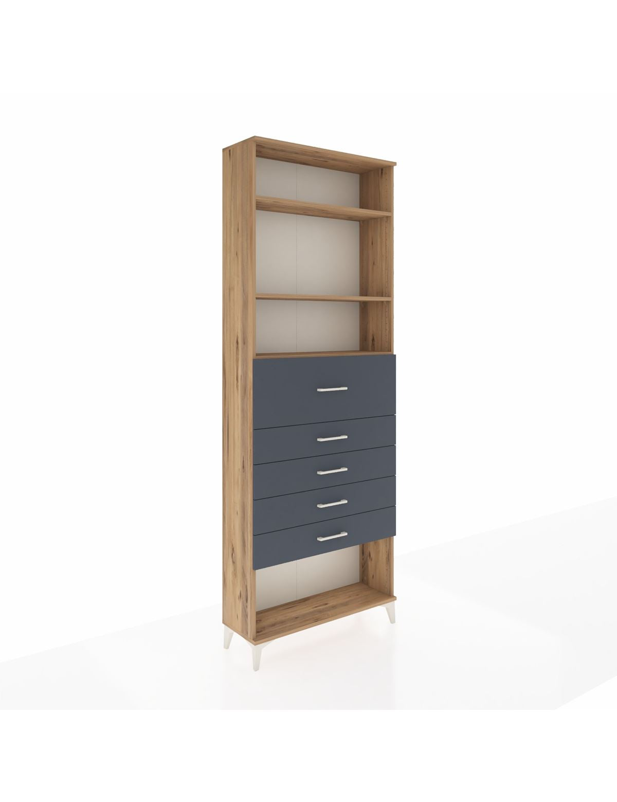 Arges Dolap 3 Raflı 5 Çekmeceli 88x30x243 Çam-Antrasit