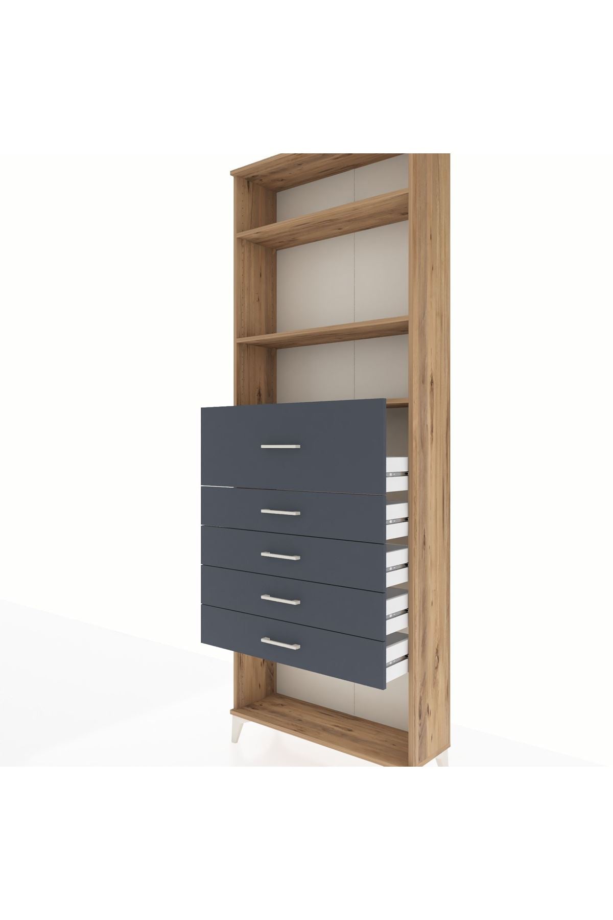 Arges Dolap 3 Raflı 5 Çekmeceli 88x30x243 Çam-Antrasit