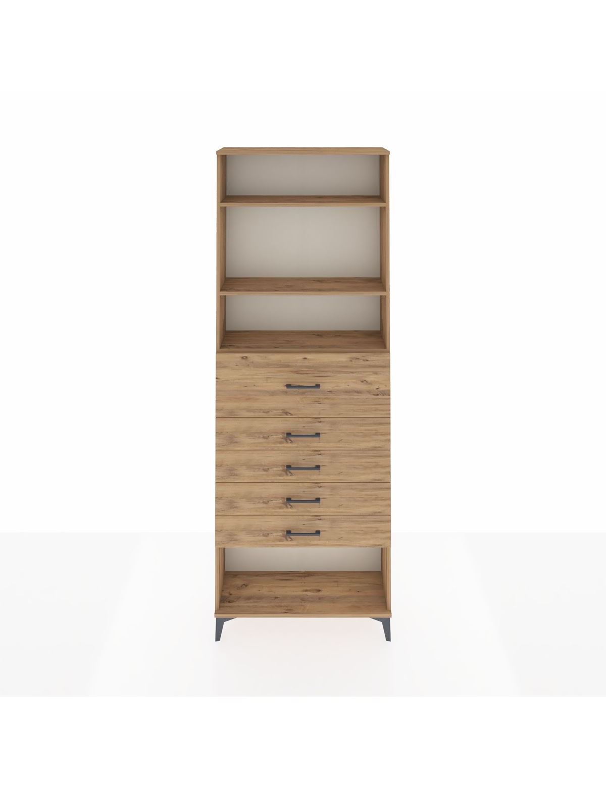 Arges Dolap 3 Raflı 5 Çekmeceli 88x30x243 Çam-Çam