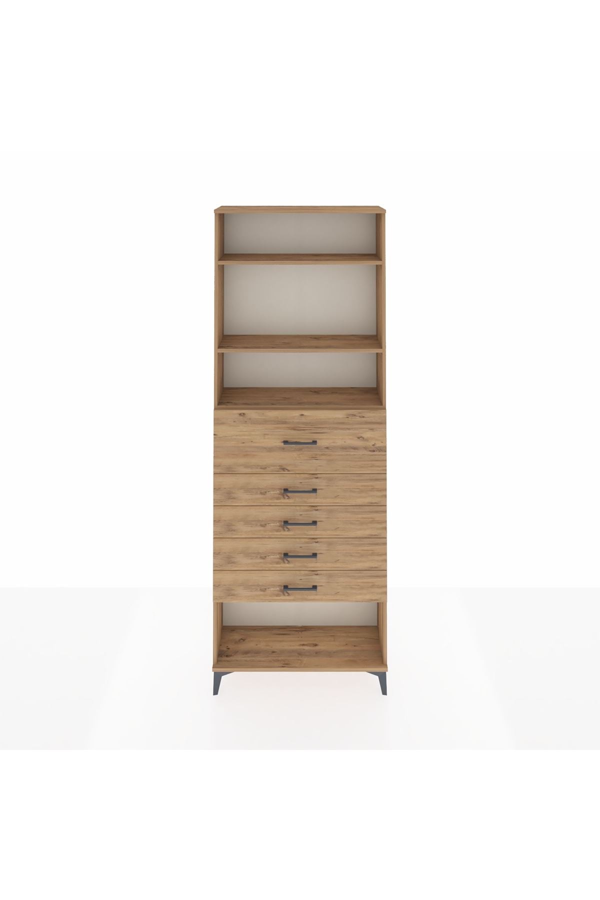 Arges Dolap 3 Raflı 5 Çekmeceli 88x30x243 Çam-Çam