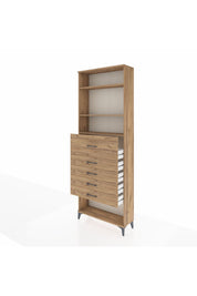 Arges Dolap 3 Raflı 5 Çekmeceli 88x30x243 Çam-Çam