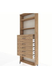 Arges Dolap 3 Raflı 5 Çekmeceli 88x30x243 Çam-Çam