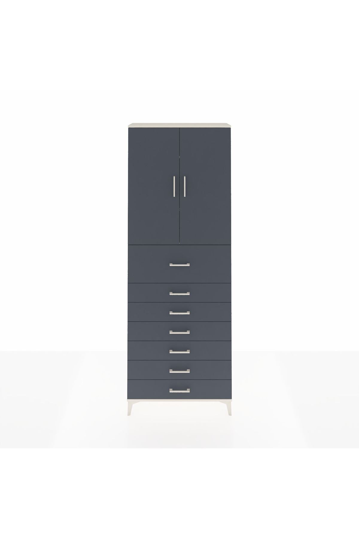 Arges Dolap 3 Raflı 7 Çekmeceli 2 Kapaklı 88x30x243 Aytaşı-Antrasit