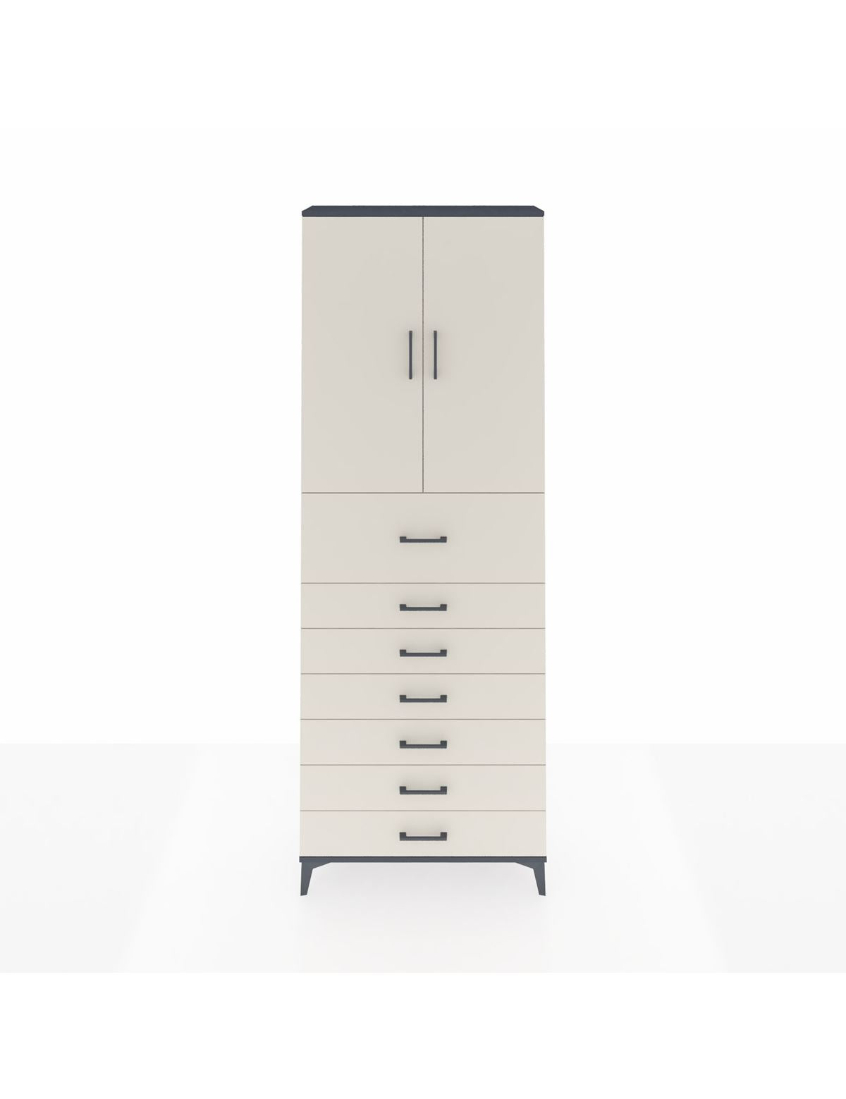 Arges Dolap 3 Raflı 7 Çekmeceli 2 Kapaklı 88x30x243 Antrasit-Aytaşı