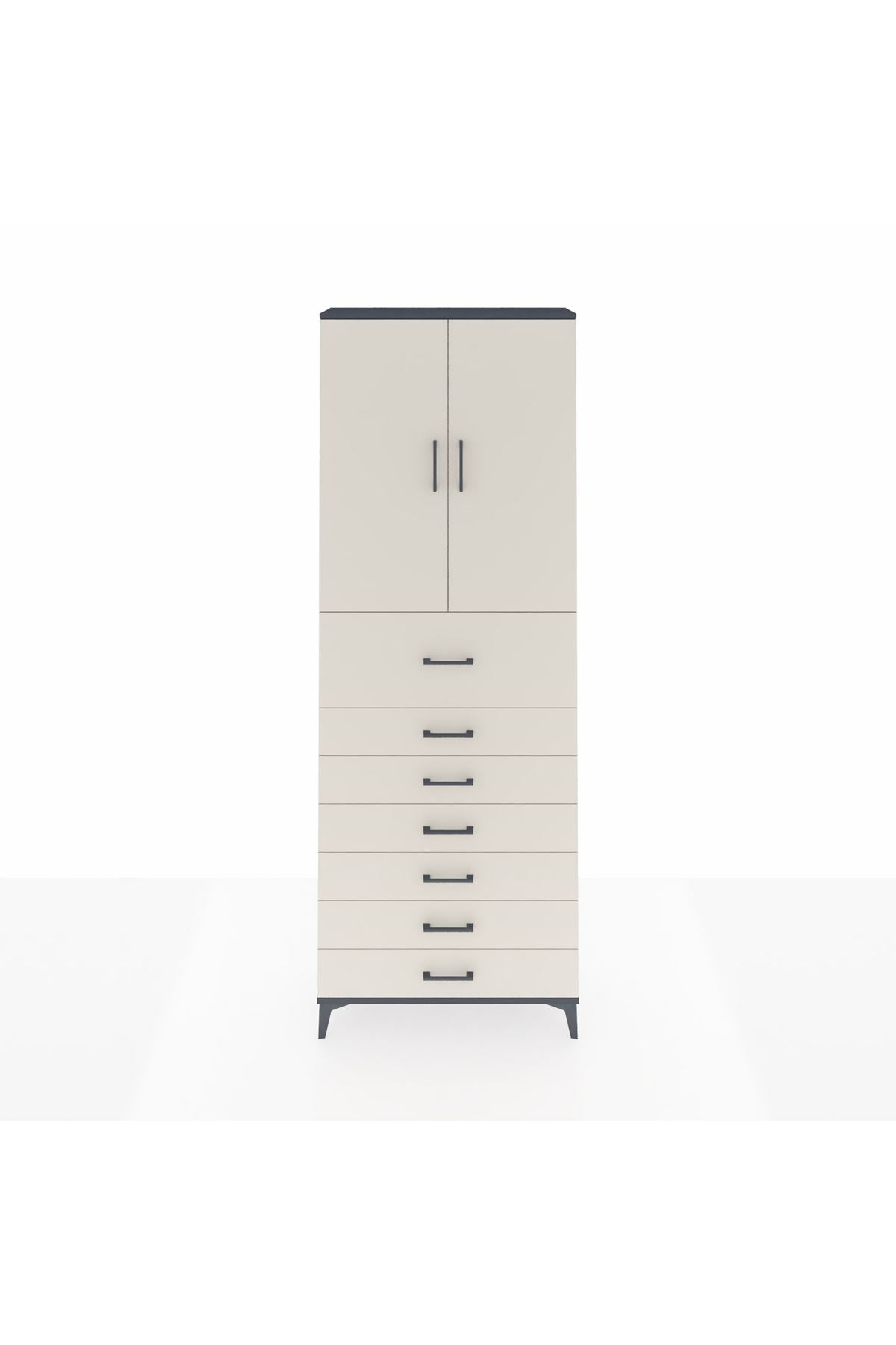 Arges Dolap 3 Raflı 7 Çekmeceli 2 Kapaklı 88x30x243 Antrasit-Aytaşı