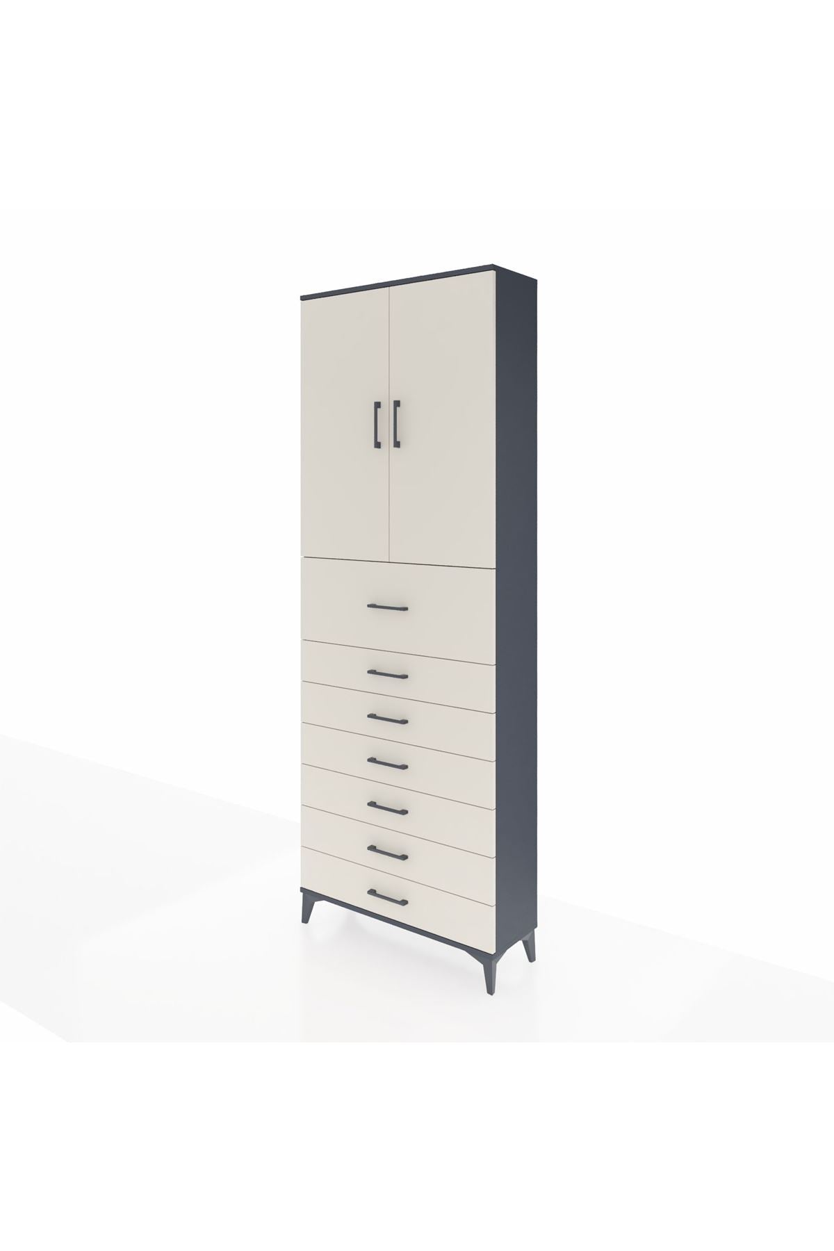 Arges Dolap 3 Raflı 7 Çekmeceli 2 Kapaklı 88x30x243 Antrasit-Aytaşı