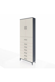 Arges Dolap 3 Raflı 7 Çekmeceli 2 Kapaklı 88x30x243 Antrasit-Aytaşı