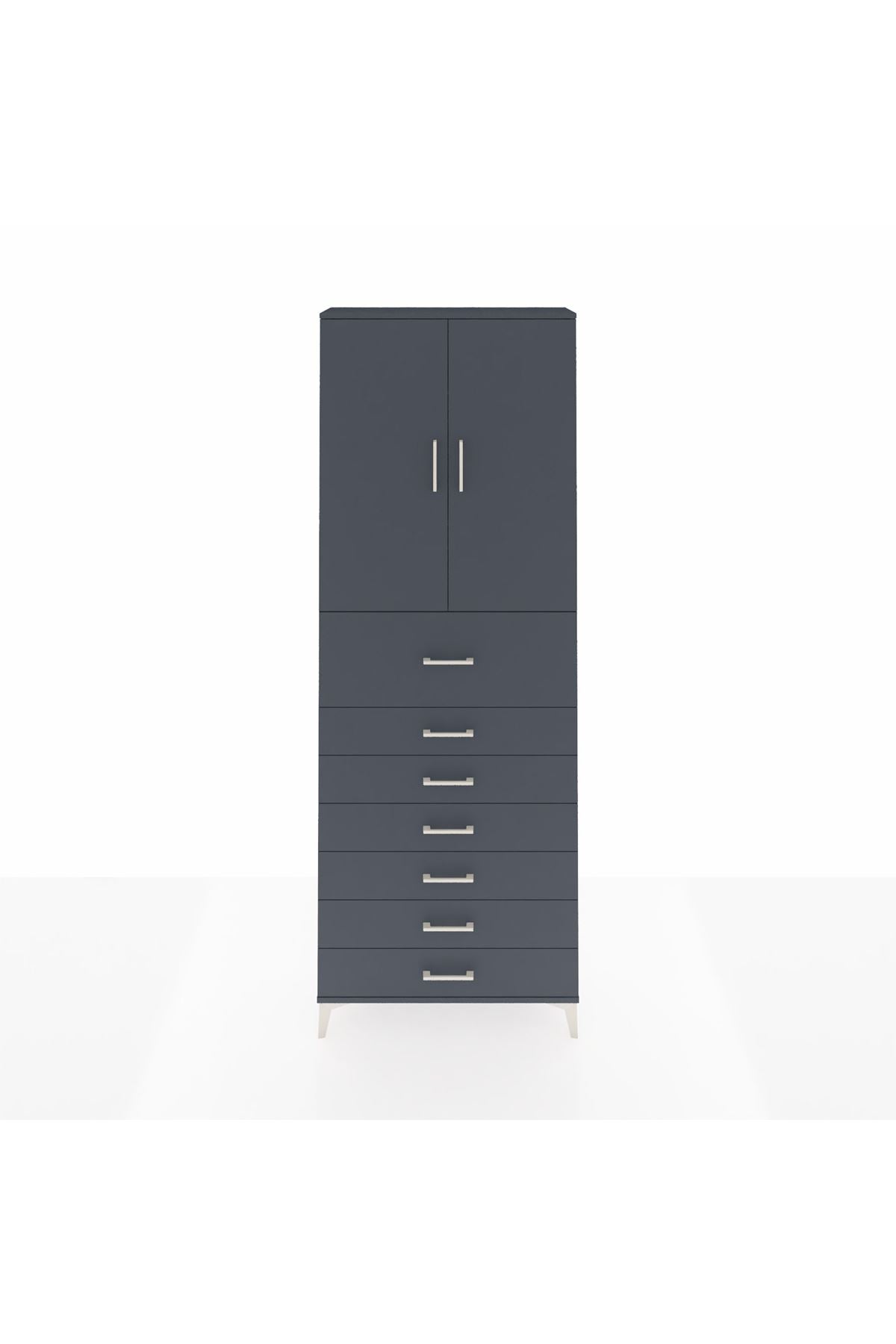 Arges Dolap 3 Raflı 7 Çekmeceli 2 Kapaklı 88x30x243 Antrasit-Antrasit