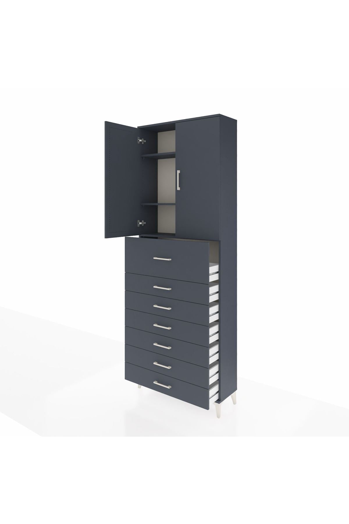 Arges Dolap 3 Raflı 7 Çekmeceli 2 Kapaklı 88x30x243 Antrasit-Antrasit