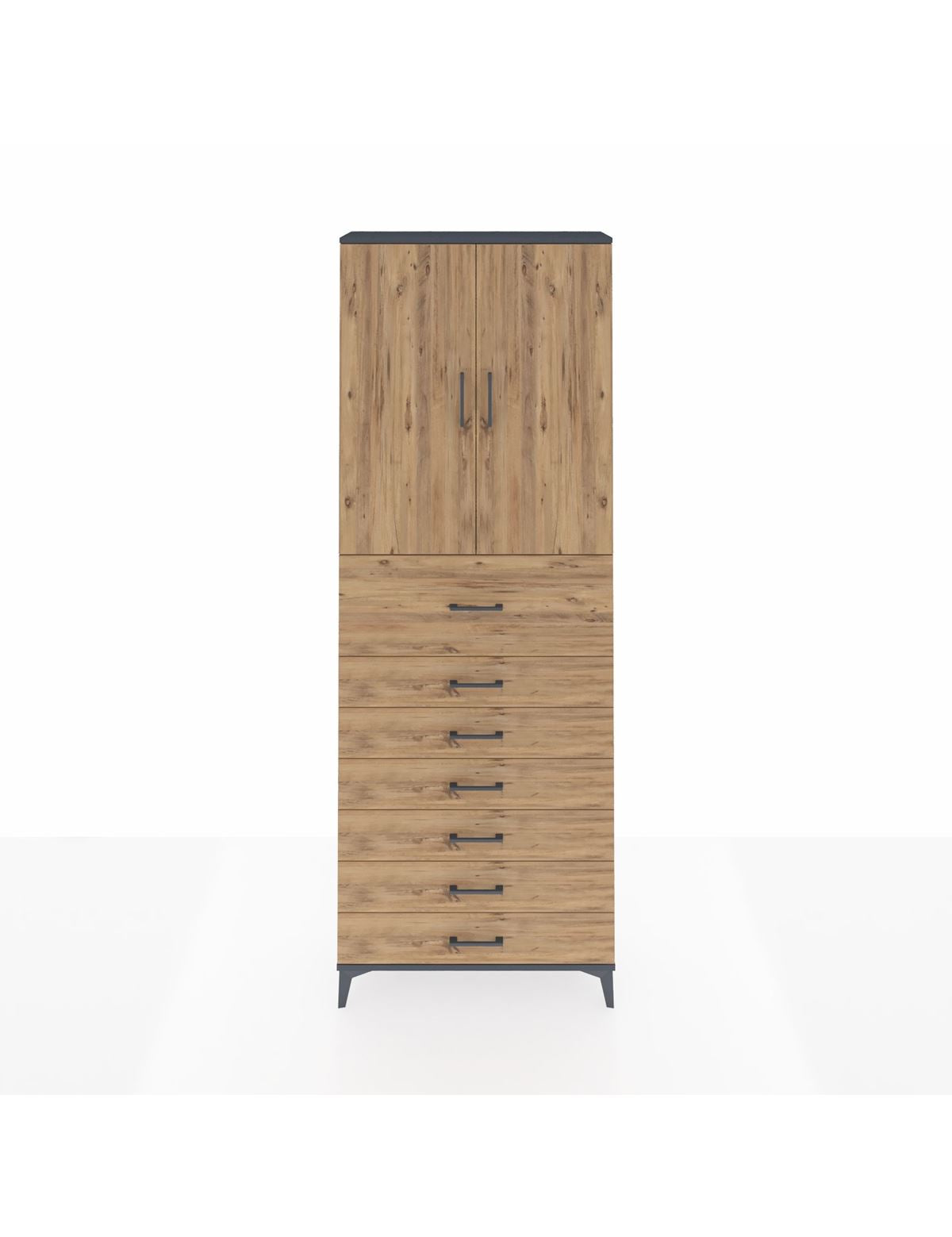 Arges Dolap 3 Raflı 7 Çekmeceli 2 Kapaklı 88x30x243 Antrasit-Çam