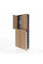 Arges Dolap 3 Raflı 7 Çekmeceli 2 Kapaklı 88x30x243 Antrasit-Çam