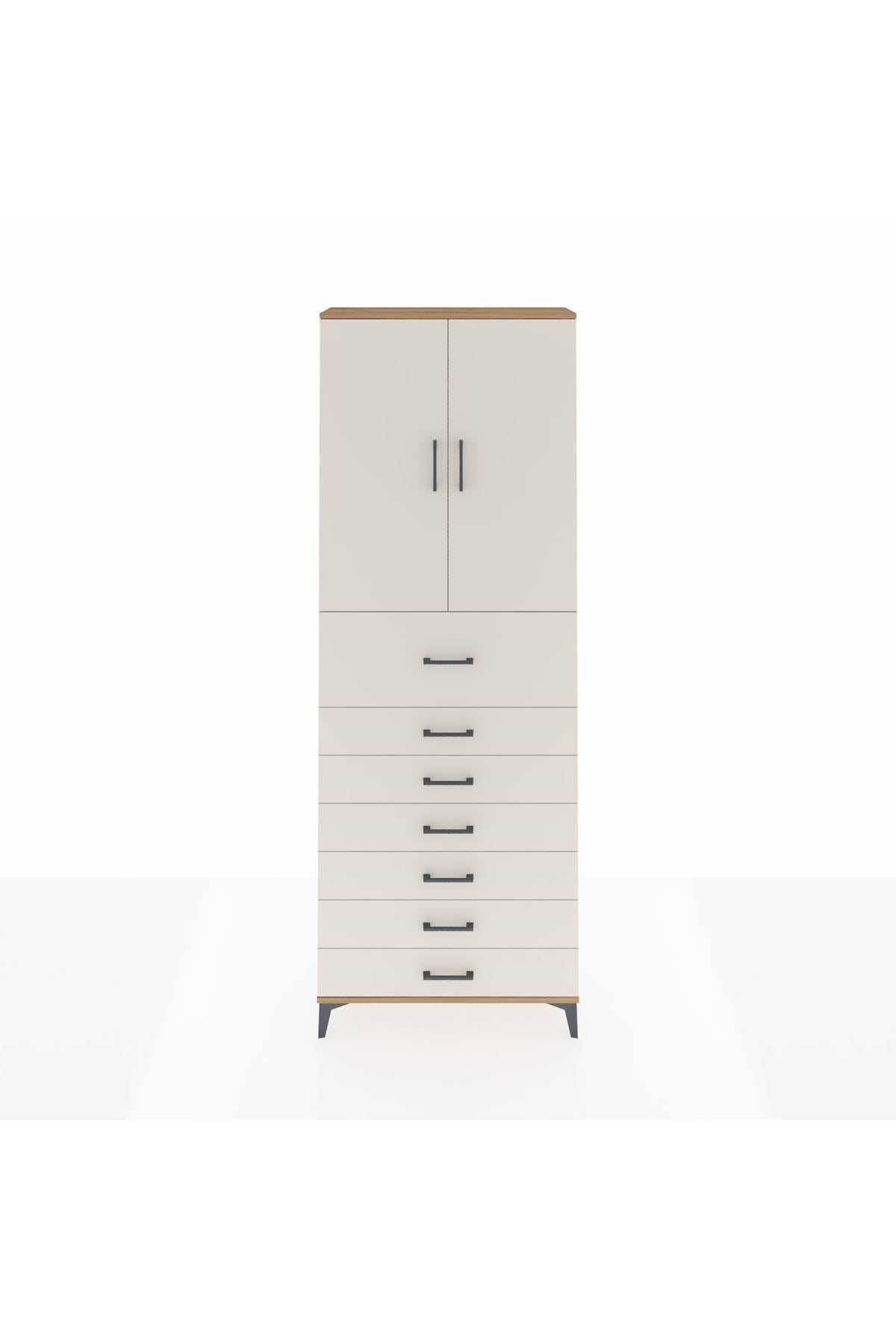 Arges Dolap 3 Raflı 7 Çekmeceli 2 Kapaklı 88x30x243 Çam-Aytaşı