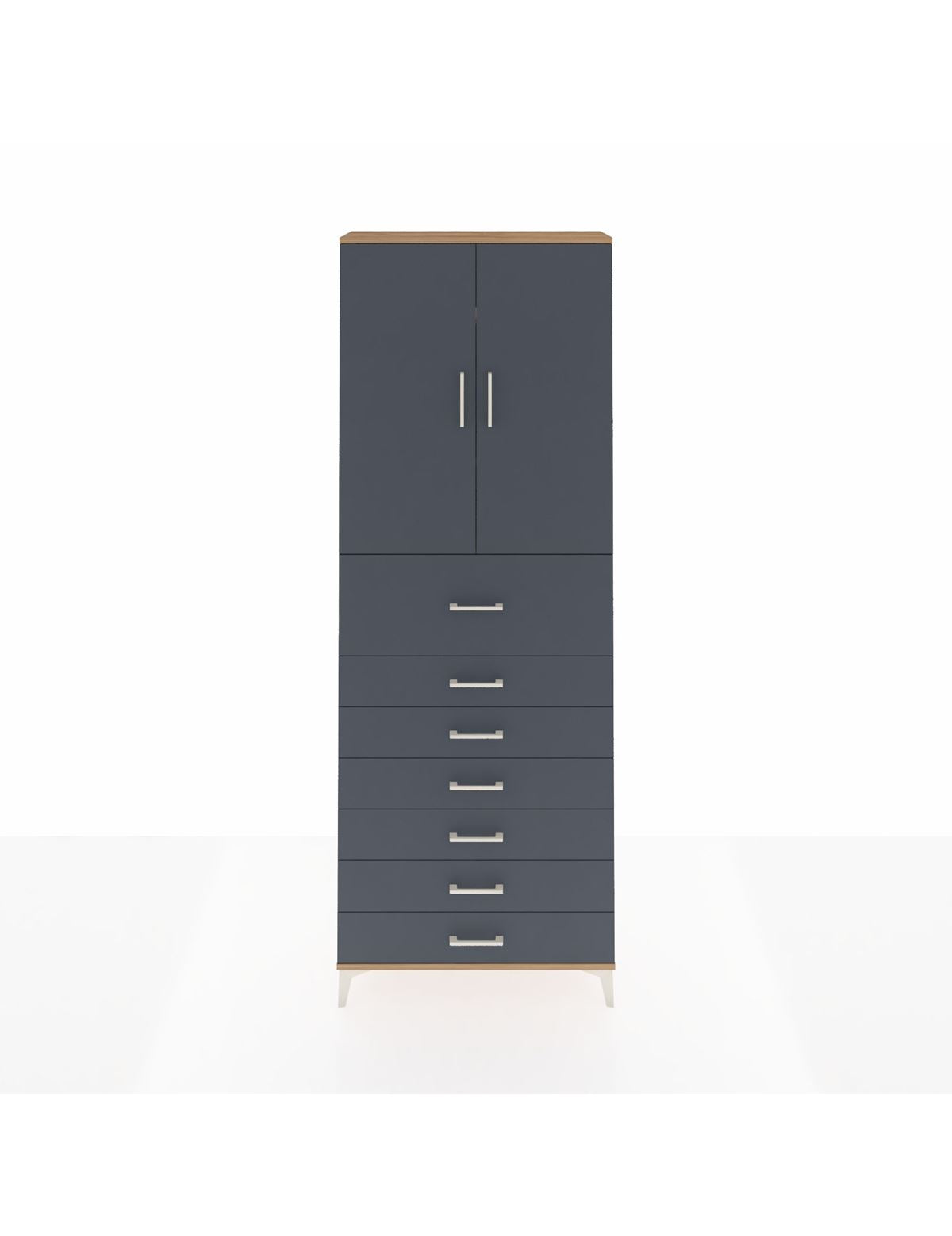 Arges Dolap 3 Raflı 7 Çekmeceli 2 Kapaklı 88x30x243 Çam-Antrasit