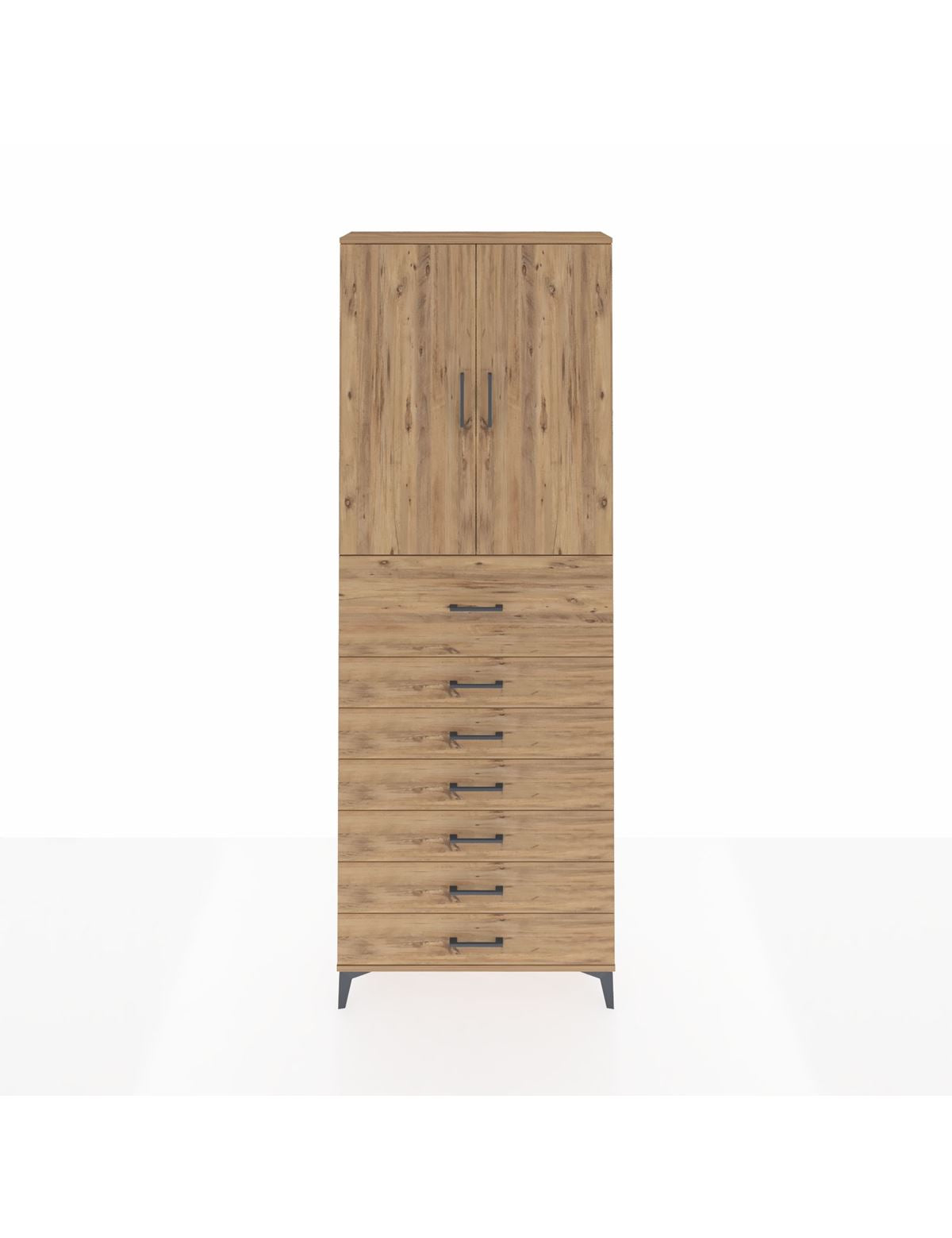 Arges Dolap 3 Raflı 7 Çekmeceli 2 Kapaklı 88x30x243 Çam-Çam