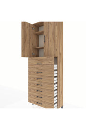 Arges Dolap 3 Raflı 7 Çekmeceli 2 Kapaklı 88x30x243 Çam-Çam