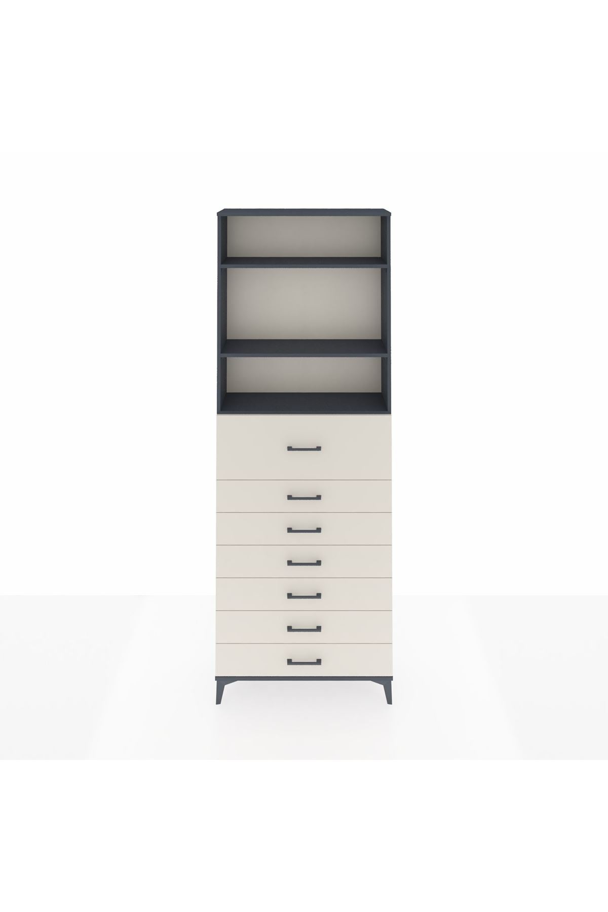 Arges Dolap 3 Raflı 7 Çekmeceli 88x30x243 Antrasit-Aytaşı