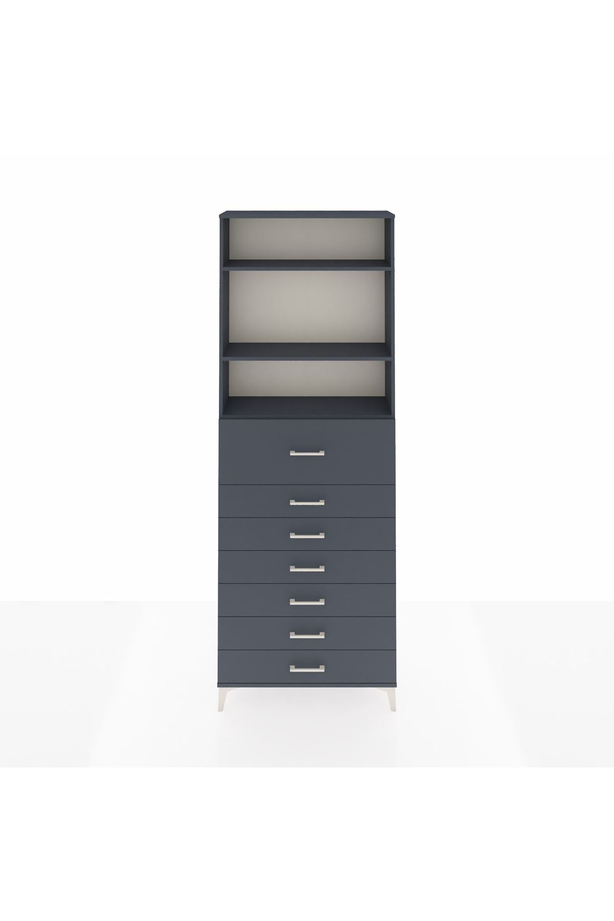 Arges Dolap 3 Raflı 7 Çekmeceli 88x30x243 Antrasit-Antrasit