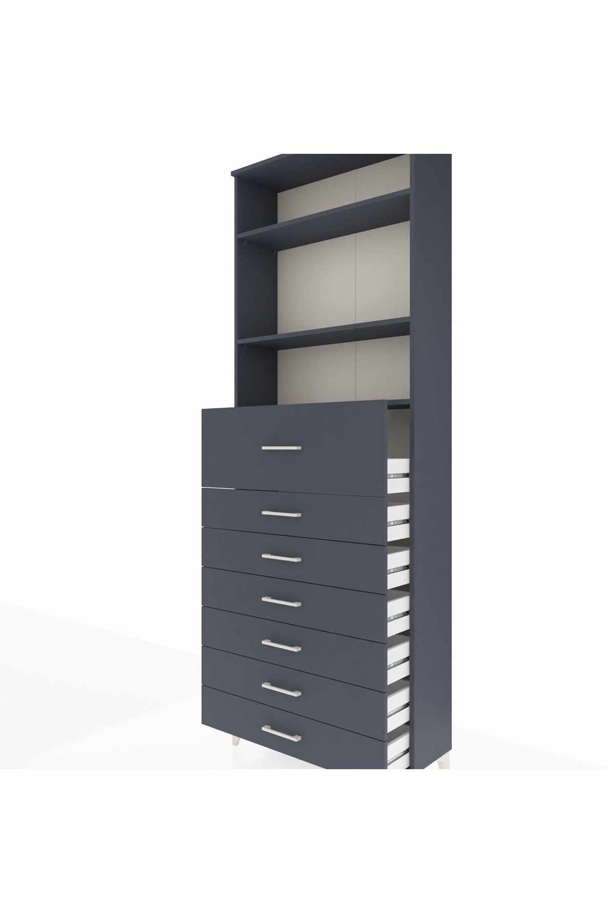 Arges Dolap 3 Raflı 7 Çekmeceli 88x30x243 Antrasit-Antrasit