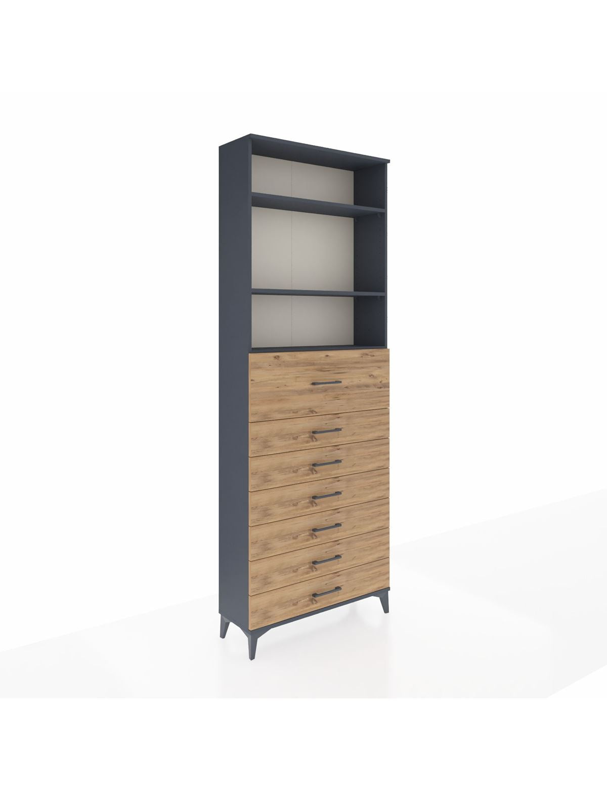 Arges Dolap 3 Raflı 7 Çekmeceli 88x30x243 Antrasit-Çam