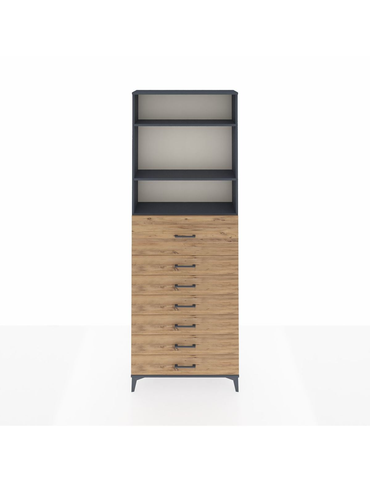 Arges Dolap 3 Raflı 7 Çekmeceli 88x30x243 Antrasit-Çam