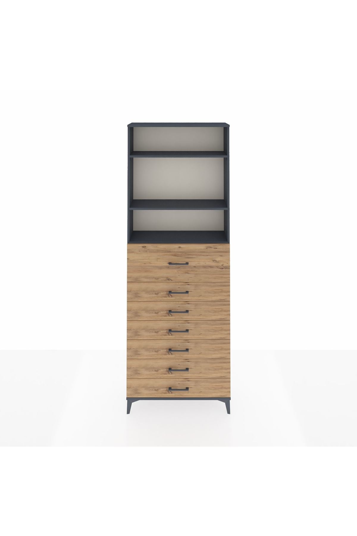 Arges Dolap 3 Raflı 7 Çekmeceli 88x30x243 Antrasit-Çam