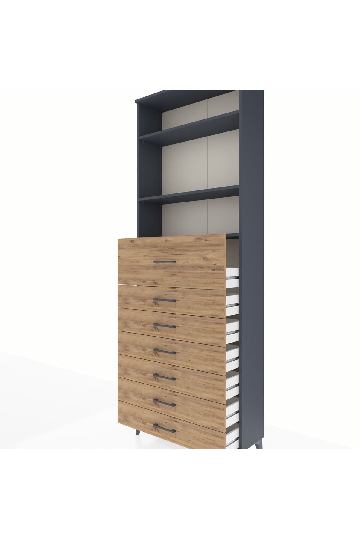 Arges Dolap 3 Raflı 7 Çekmeceli 88x30x243 Antrasit-Çam