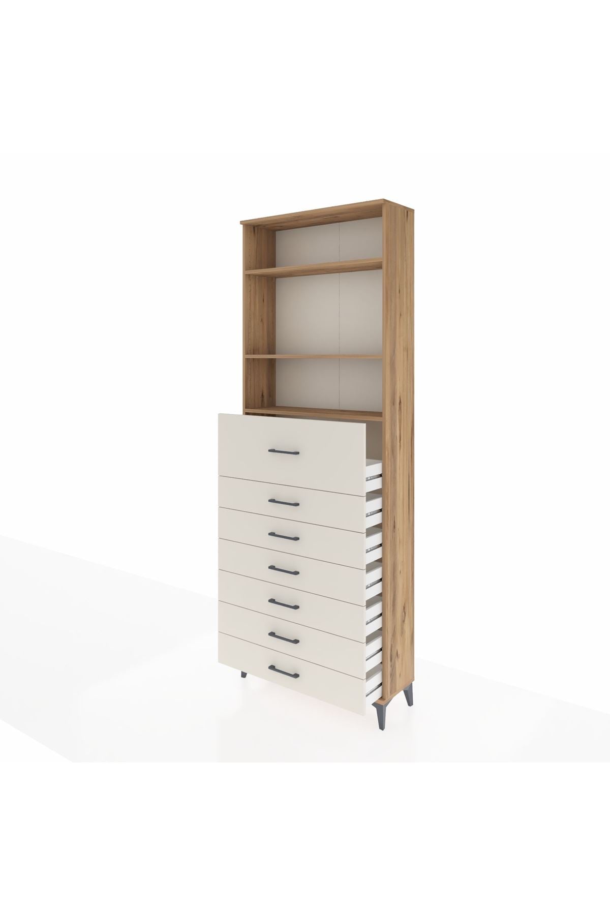 Arges Dolap 3 Raflı 7 Çekmeceli 88x30x243 Çam-Aytaşı