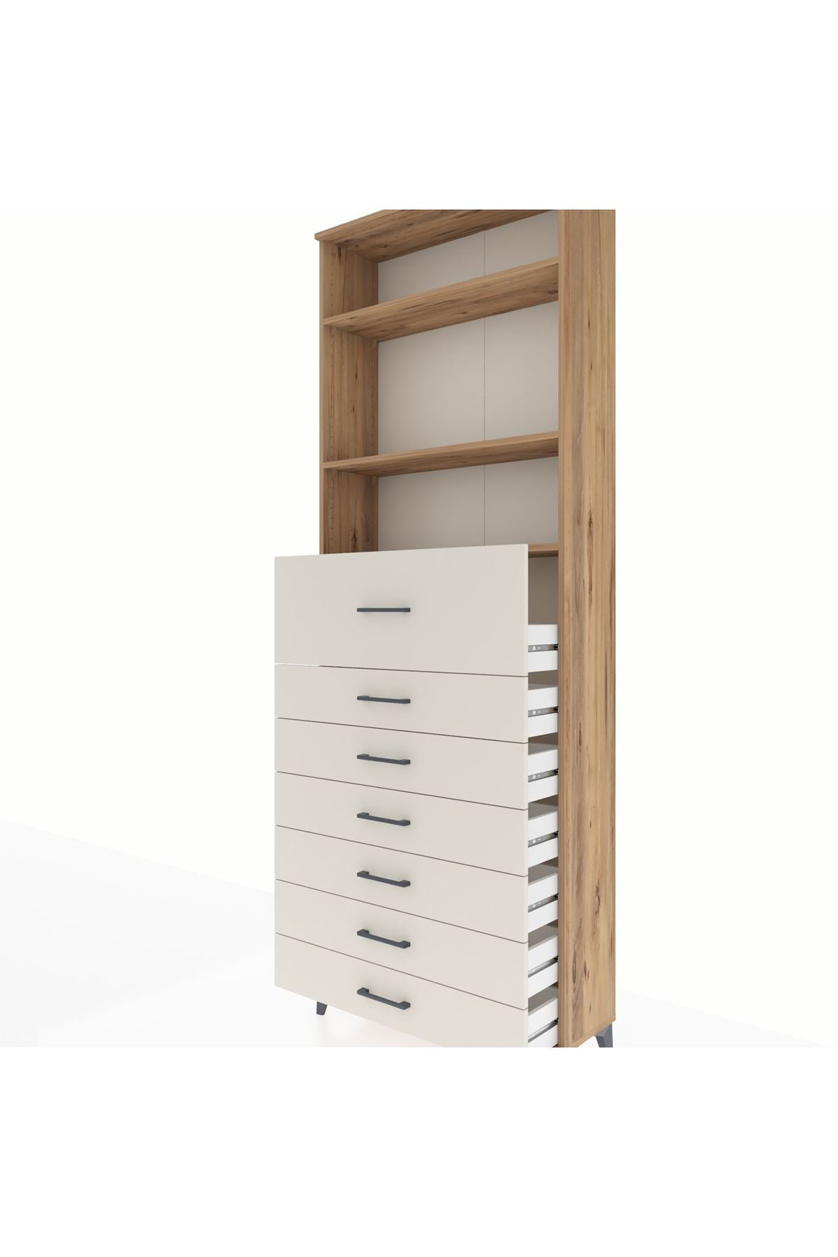 Arges Dolap 3 Raflı 7 Çekmeceli 88x30x243 Çam-Aytaşı