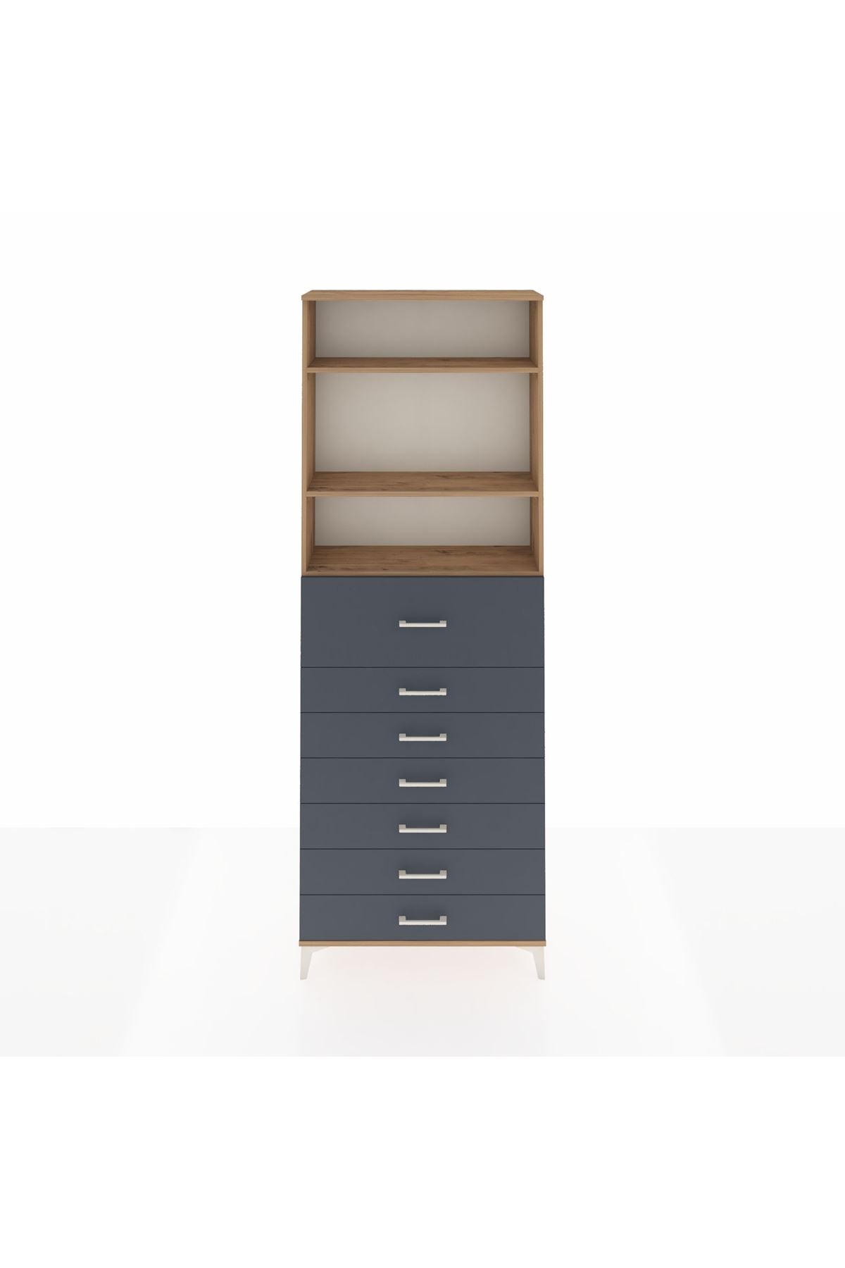 Arges Dolap 3 Raflı 7 Çekmeceli 88x30x243 Çam-Antrasit