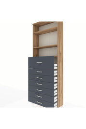 Arges Dolap 3 Raflı 7 Çekmeceli 88x30x243 Çam-Antrasit