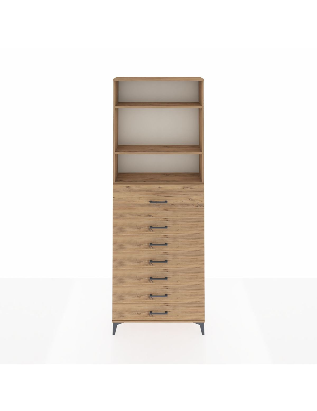 Arges Dolap 3 Raflı 7 Çekmeceli 88x30x243 Çam-Çam